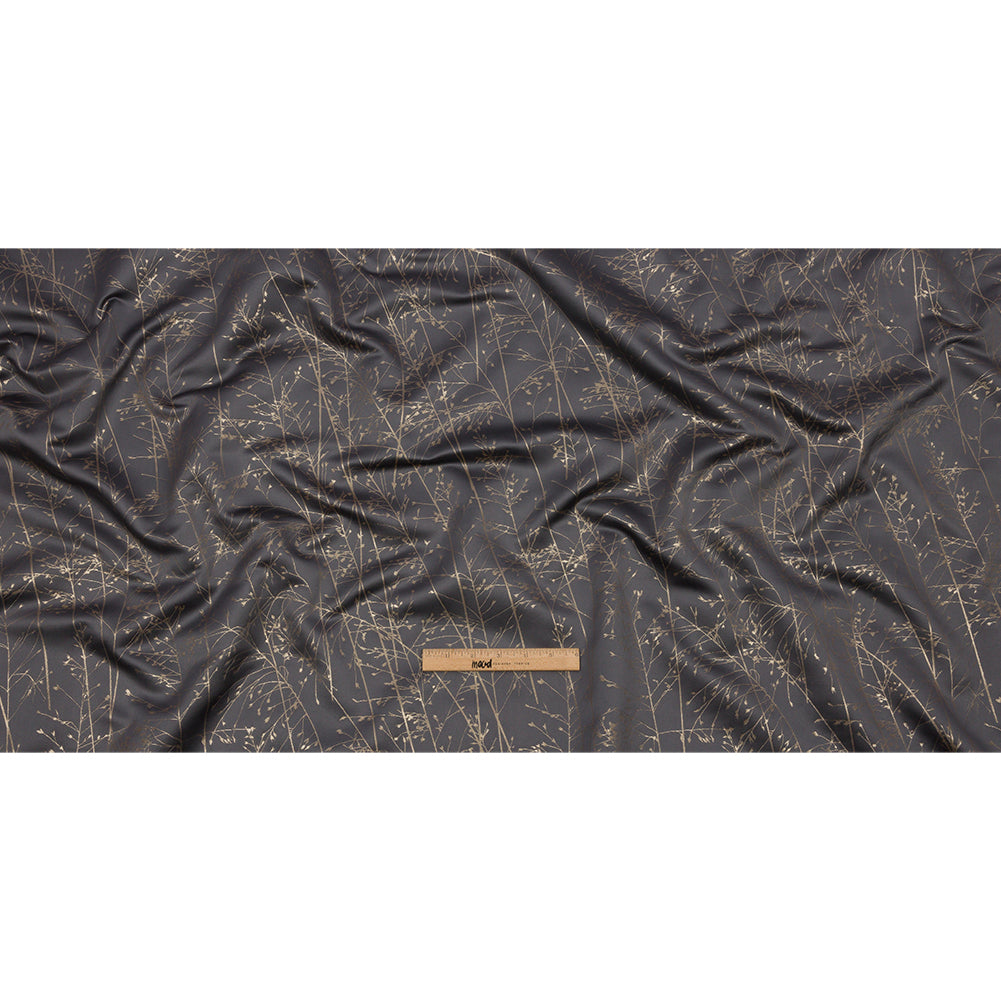 Metallic Satin-Faced Drapery Jacquard - Mole Delicate Grasses - British Imported Full