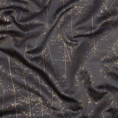 Metallic Satin-Faced Drapery Jacquard - Mole Delicate Grasses - British Imported