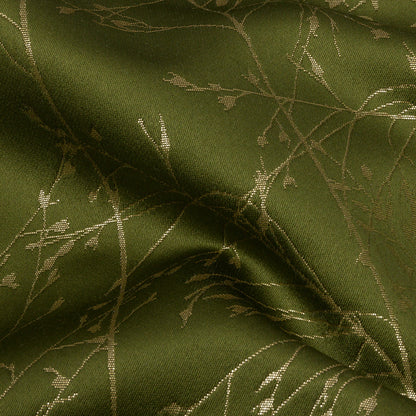 Metallic Satin-Faced Drapery Jacquard - Olive Delicate Grasses - British Imported Detail