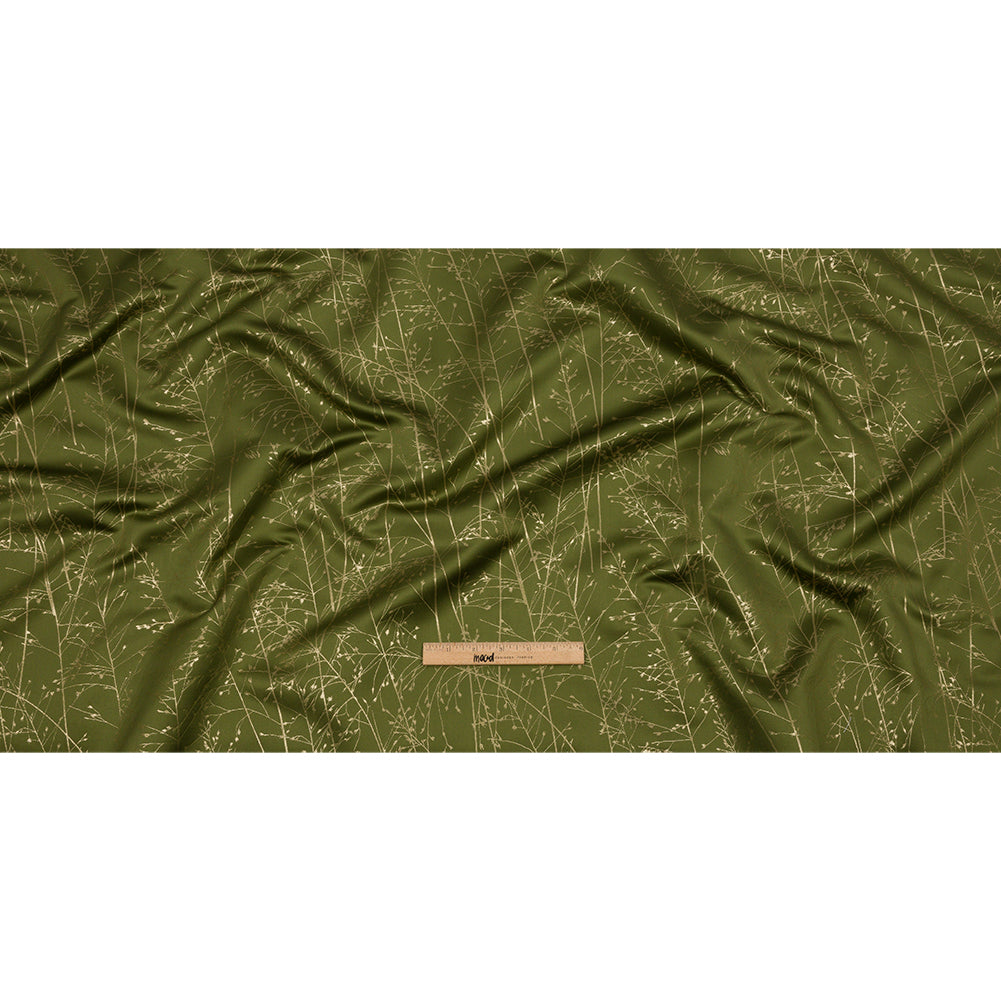 Metallic Satin-Faced Drapery Jacquard - Olive Delicate Grasses - British Imported Full
