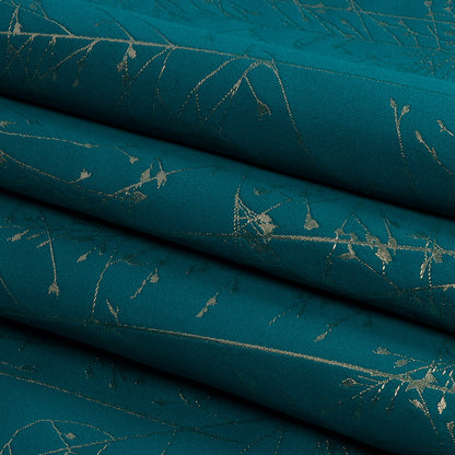 Metallic Satin-Faced Drapery Jacquard - Peacock Delicate Grasses - British Imported Folded
