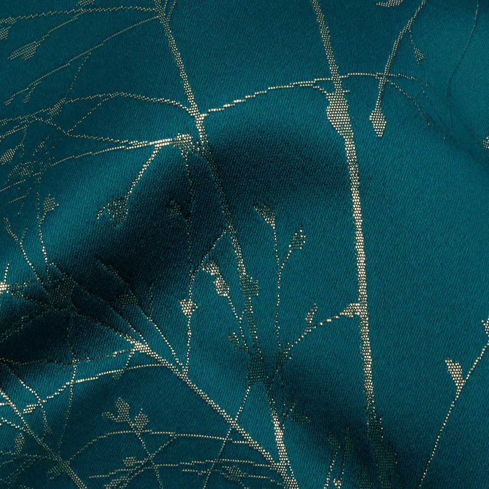 Metallic Satin-Faced Drapery Jacquard - Peacock Delicate Grasses - British Imported Detail