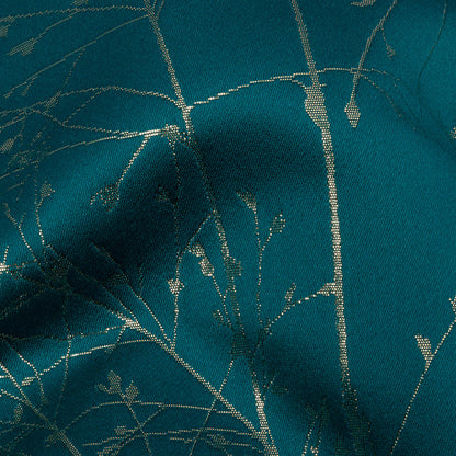 Metallic Satin-Faced Drapery Jacquard - Peacock Delicate Grasses - British Imported Detail