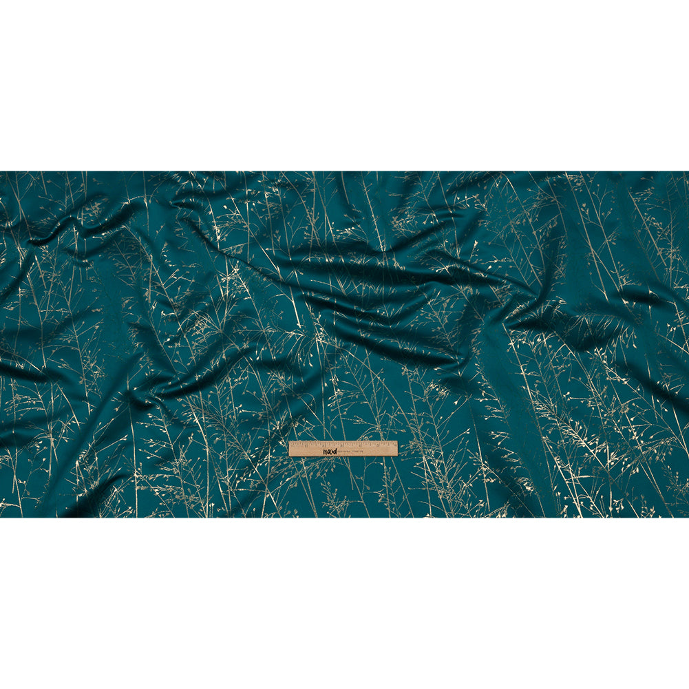 Metallic Satin-Faced Drapery Jacquard - Peacock Delicate Grasses - British Imported Full