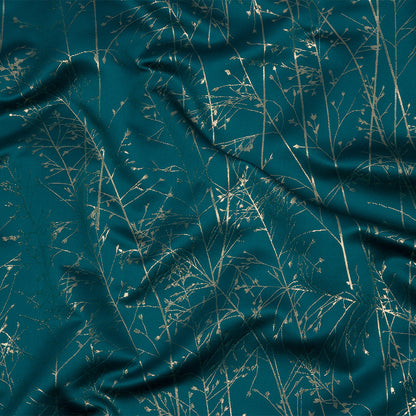 Metallic Satin-Faced Drapery Jacquard - Peacock Delicate Grasses - British Imported
