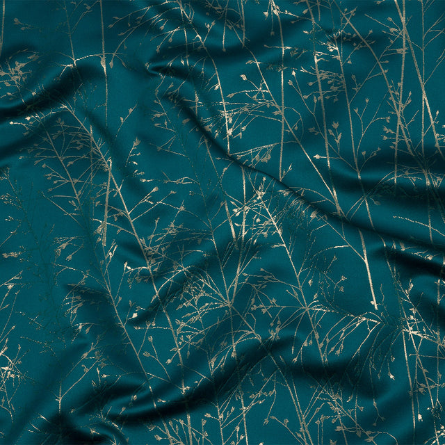 Metallic Satin-Faced Drapery Jacquard - Peacock Delicate Grasses - British Imported