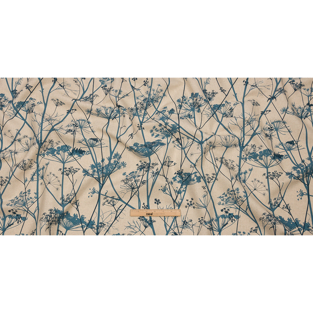 Cotton and Linen Canvas Print - Air Force Blue Chervil Silhouettes - British Imported Full