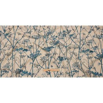 Cotton and Linen Canvas Print - Air Force Blue Chervil Silhouettes - British Imported Full