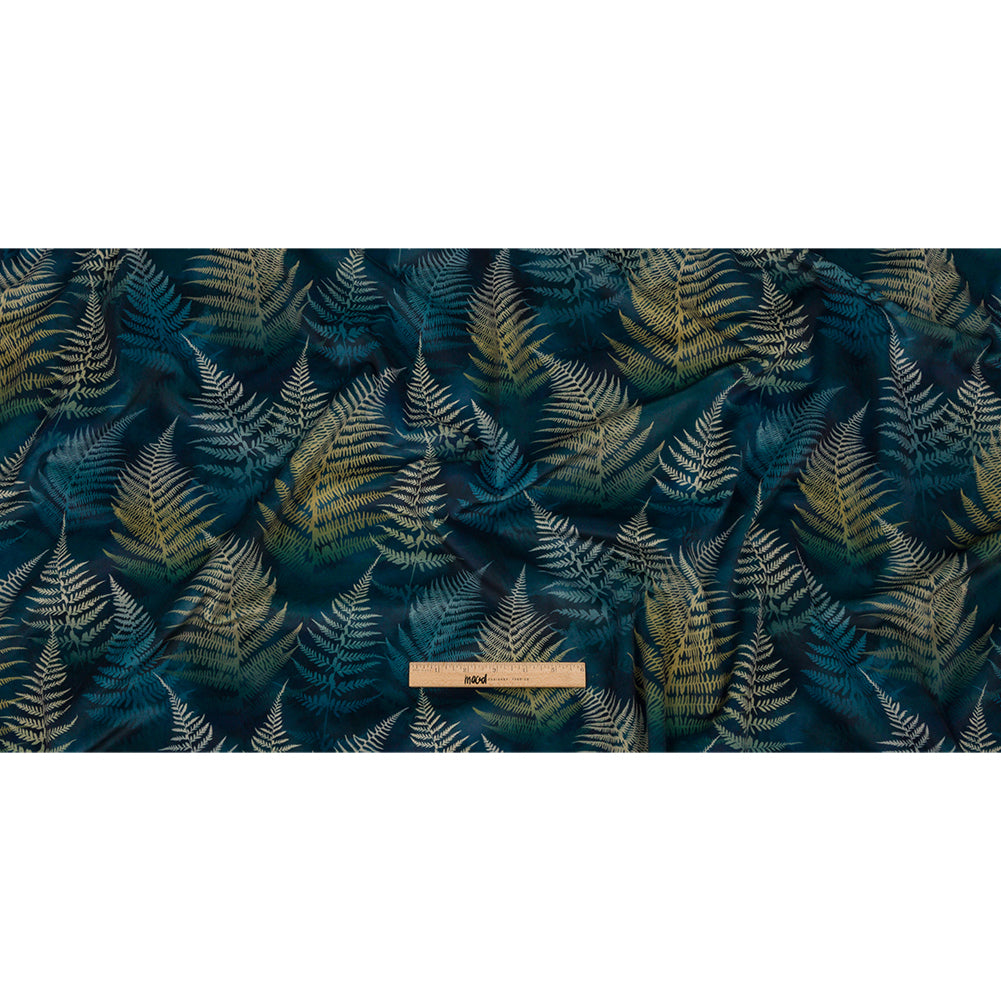 Printed Polyester Velvet - Ink Blue Foggy Ferns - British Imported Full