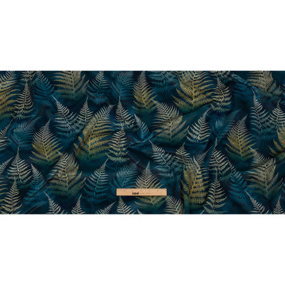 Printed Polyester Velvet - Ink Blue Foggy Ferns - British Imported Full