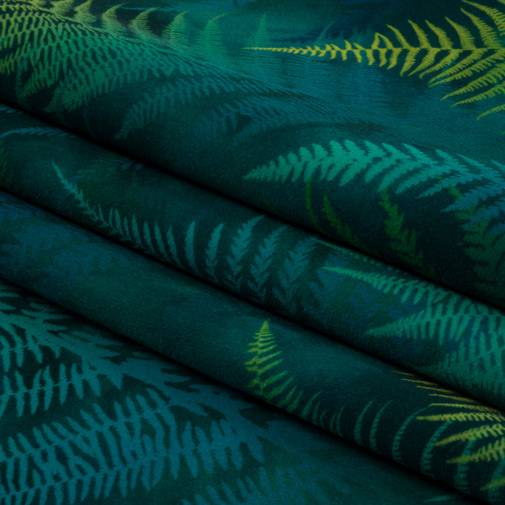 Printed Polyester Velvet - Peacock Foggy Ferns - British Imported Folded