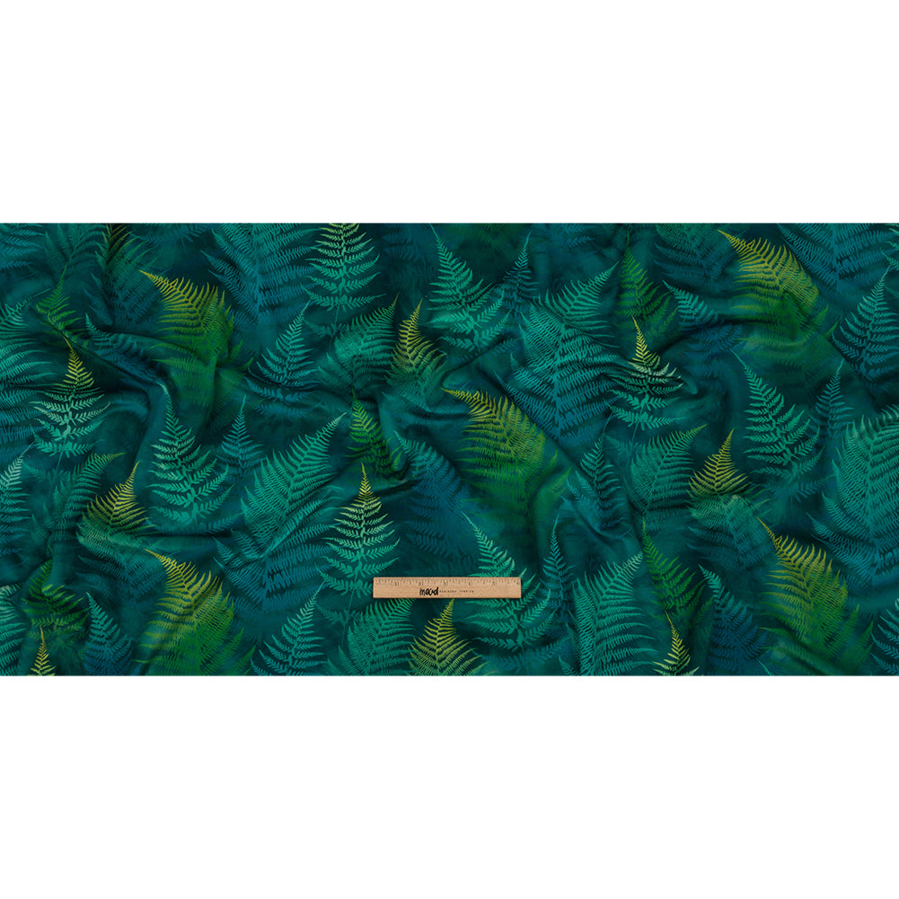Printed Polyester Velvet - Peacock Foggy Ferns - British Imported Full
