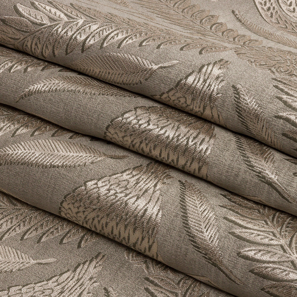 Metallic Drapery Jacquard - Pebble Flamingos and Flowers - British Imported Folded