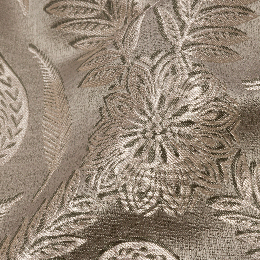 Metallic Drapery Jacquard - Pebble Flamingos and Flowers - British Imported Detail