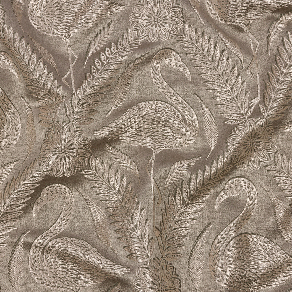 Metallic Drapery Jacquard - Pebble Flamingos and Flowers - British Imported