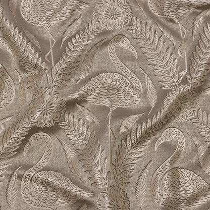 Metallic Drapery Jacquard - Pebble Flamingos and Flowers - British Imported