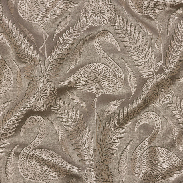 Metallic Drapery Jacquard - Pebble Flamingos and Flowers - British Imported