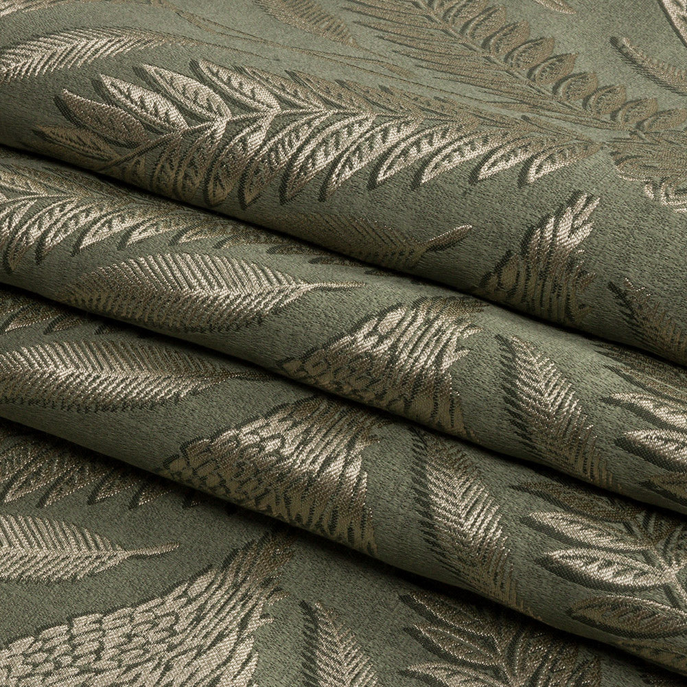 Metallic Drapery Jacquard - Sage Flamingos and Flowers - British Imported Folded