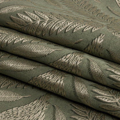 Metallic Drapery Jacquard - Sage Flamingos and Flowers - British Imported Folded