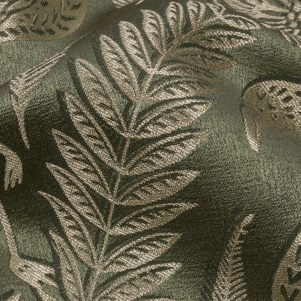 Metallic Drapery Jacquard - Sage Flamingos and Flowers - British Imported Detail