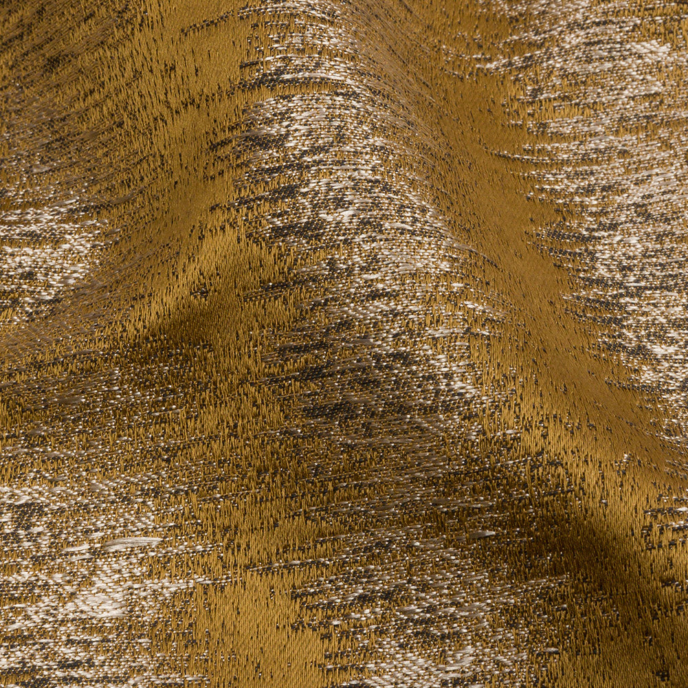 Satin-Faced Metallic Drapery Jacquard - Ochre Ikat Stripes - British Imported Detail