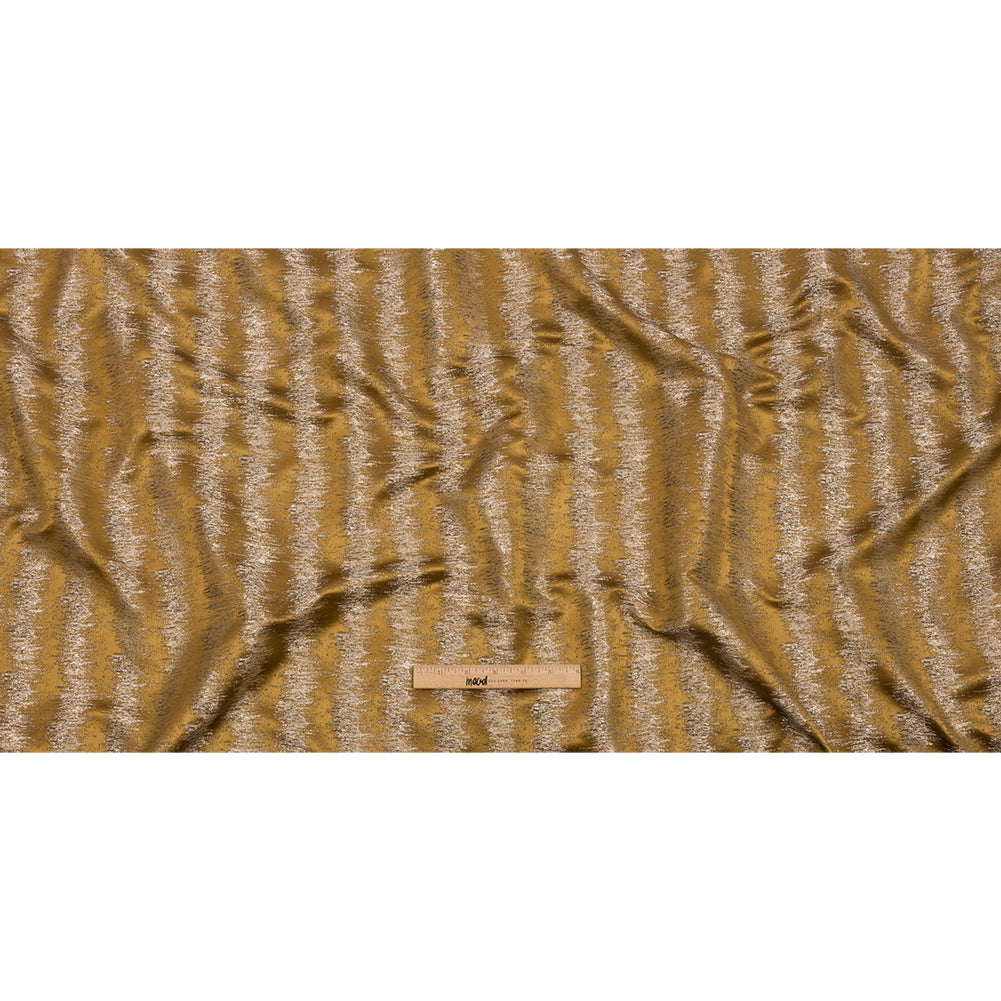 Satin-Faced Metallic Drapery Jacquard - Ochre Ikat Stripes - British Imported Full