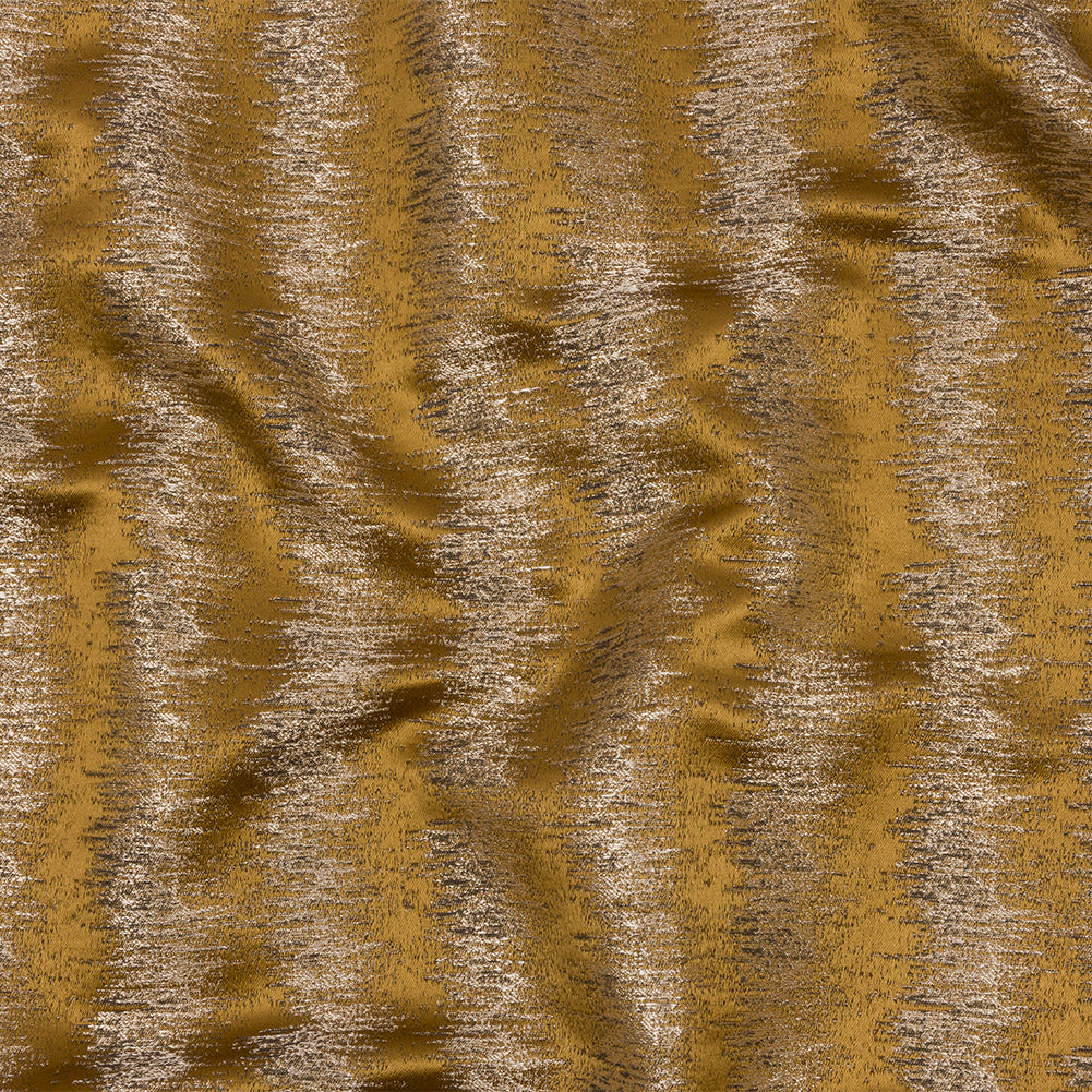 Satin-Faced Metallic Drapery Jacquard - Ochre Ikat Stripes - British Imported