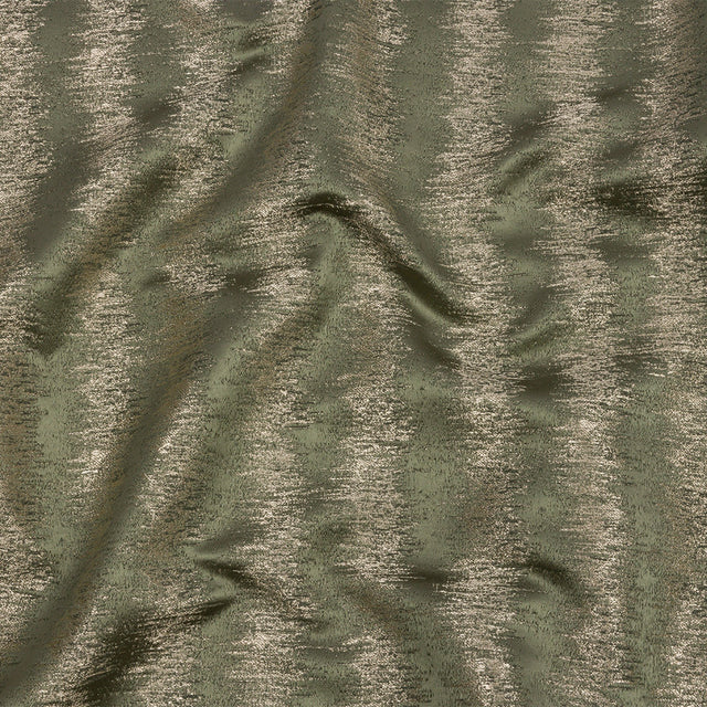 Satin-Faced Metallic Drapery Jacquard - Sage Ikat Stripes - British Imported