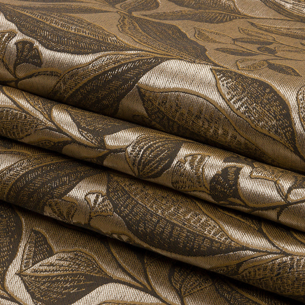 Metallic Drapery Jacquard - Ochre Lucent Leaves - British Imported Folded