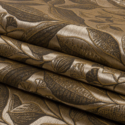 Metallic Drapery Jacquard - Ochre Lucent Leaves - British Imported Folded