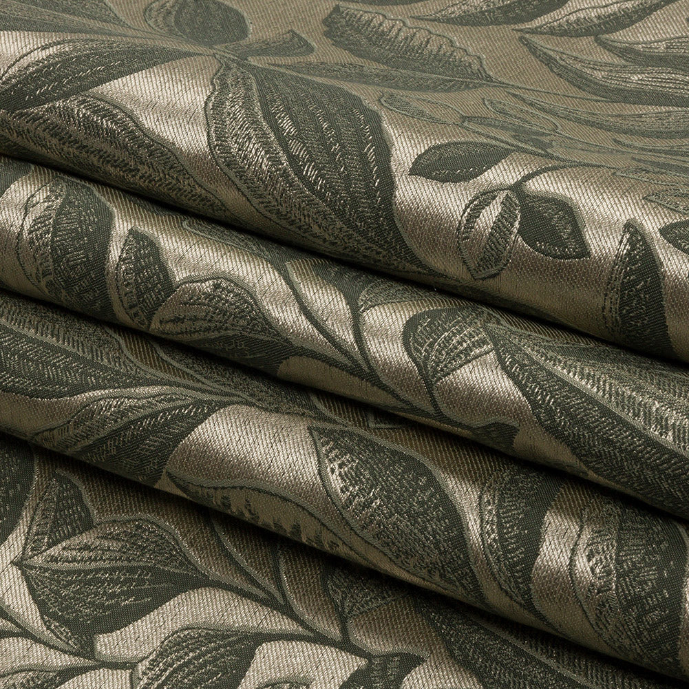 Metallic Drapery Jacquard - Sage Lucent Leaves - British Imported Folded