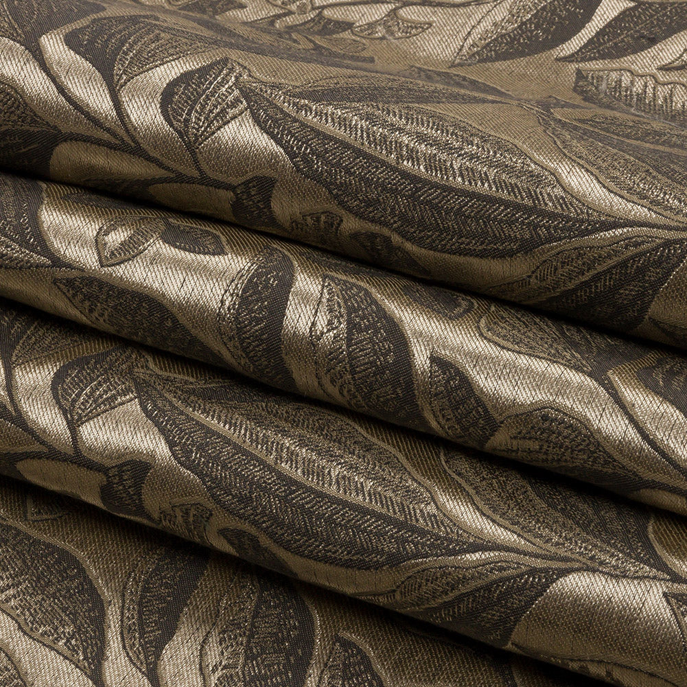 Metallic Drapery Jacquard - Truffle Lucent Leaves - British Imported Folded