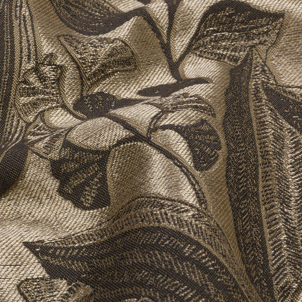 Metallic Drapery Jacquard - Truffle Lucent Leaves - British Imported Detail