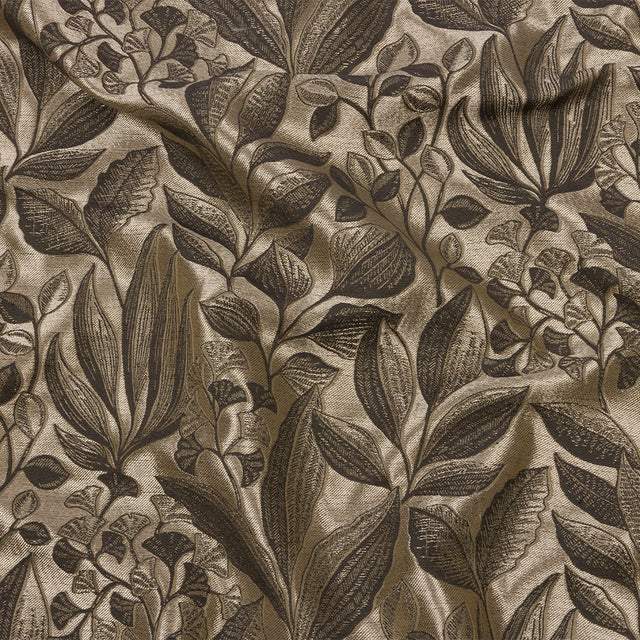 Metallic Drapery Jacquard - Truffle Lucent Leaves - British Imported
