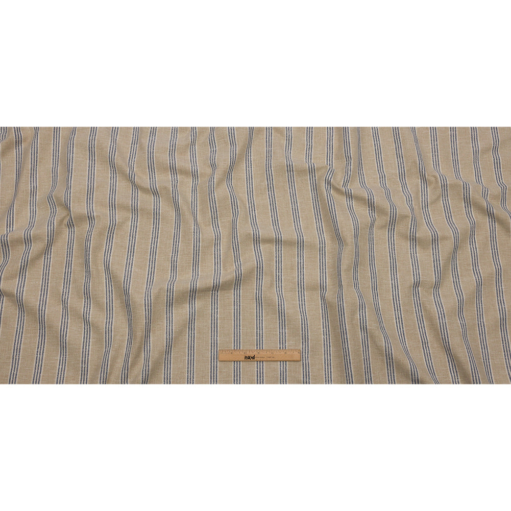Slubbed Cotton and Polyester Woven - Indigo Striped - British Imported Full