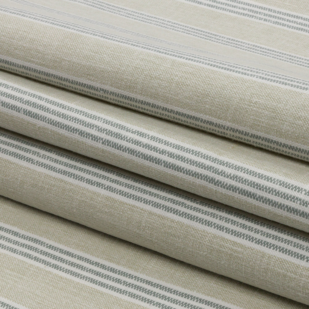Slubbed Cotton and Polyester Woven - Sage Striped - British Imported Folded