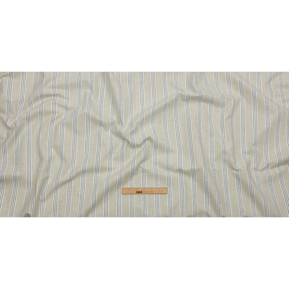 Slubbed Cotton and Polyester Woven - Sage Striped - British Imported Full