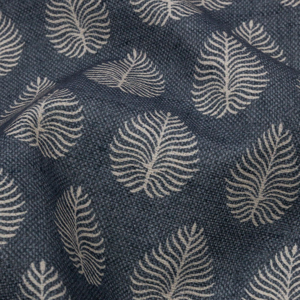 Cotton Canvas Print - Indigo Leaves - British Imported Detail