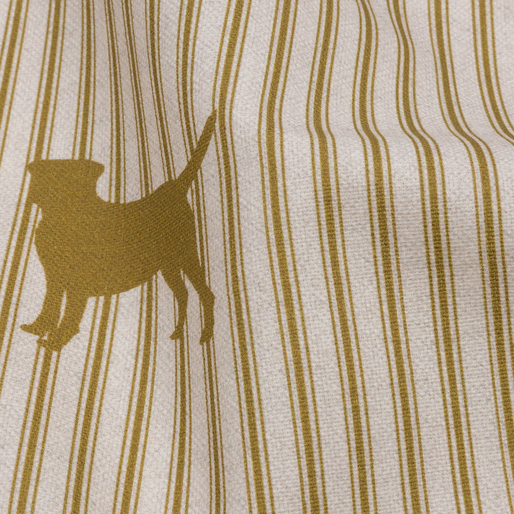 Cotton Canvas Print - Gold Dog Silhouettes and Ticking Stripes - British Imported Detail