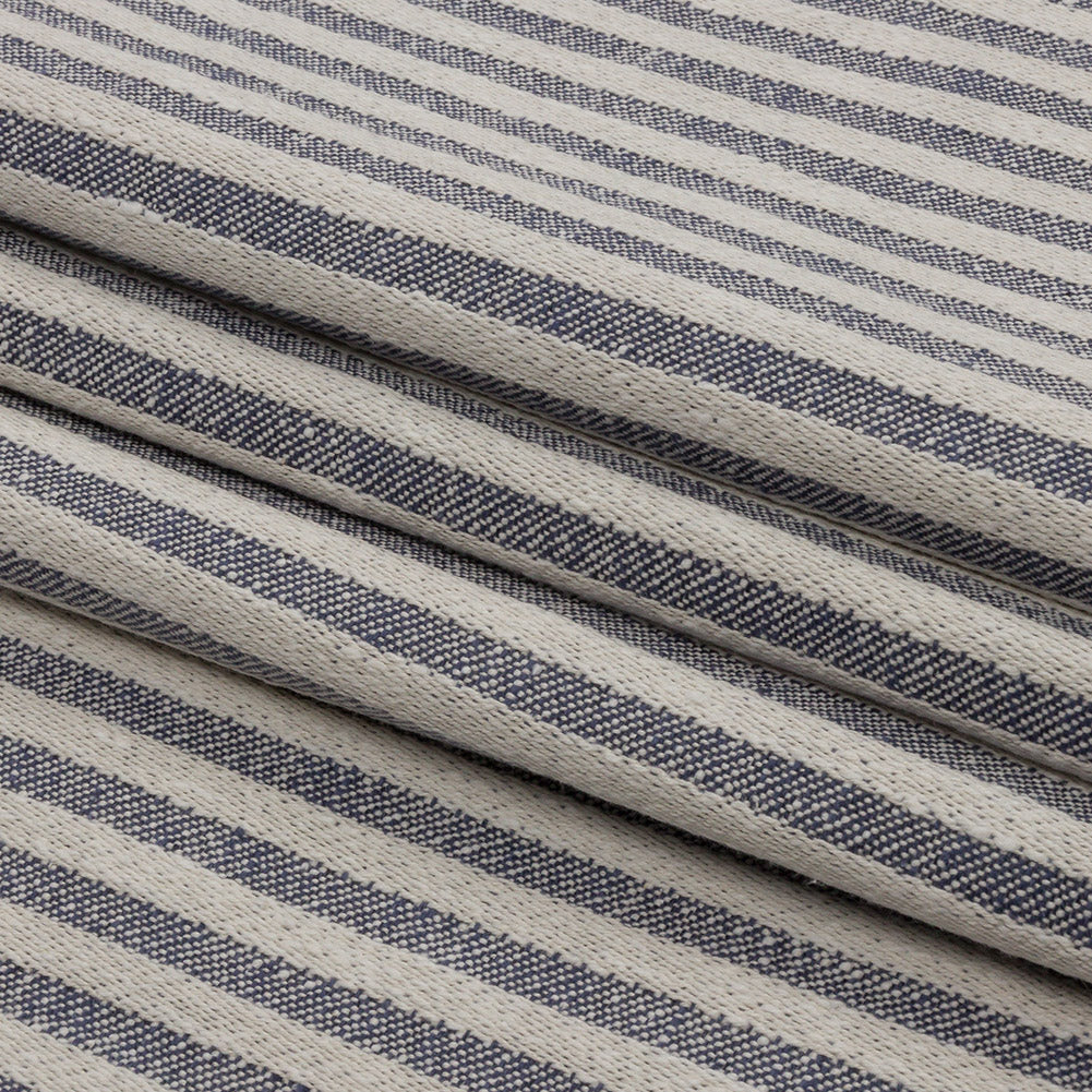 Cotton and Polyester Woven - Indigo - Raised Stripes - British Imported Folded