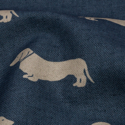 Cotton Canvas Print - Indigo Dachshunds - British Imported Detail
