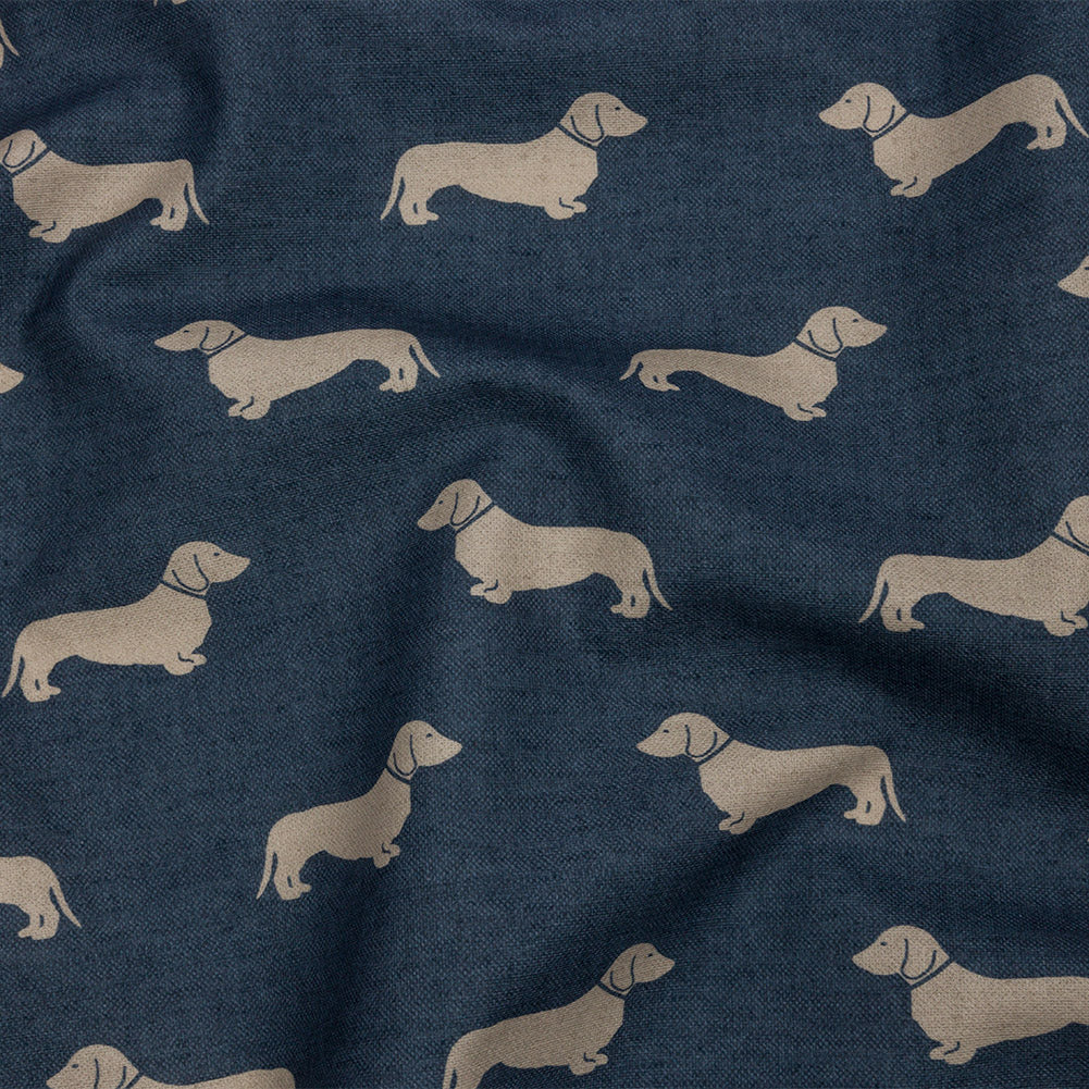 Cotton Canvas Print - Indigo Dachshunds - British Imported