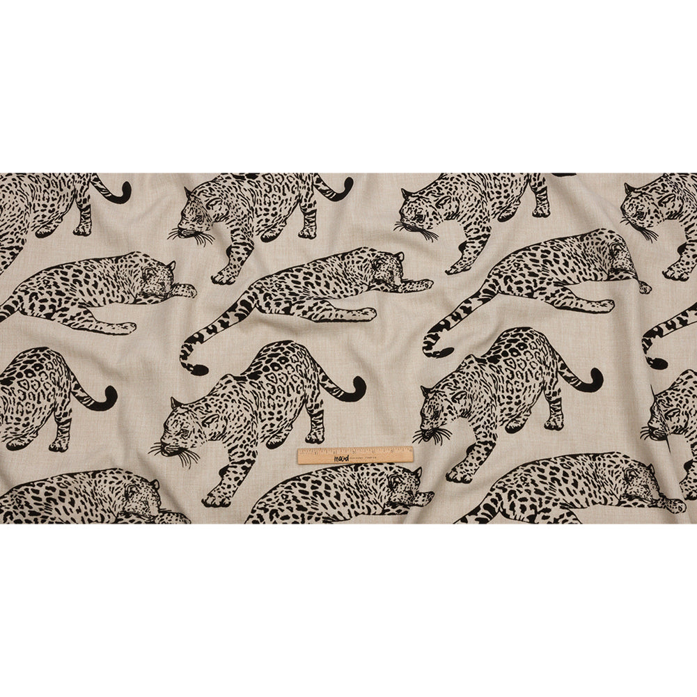 Flocked Polyester Drapery Woven - Ebony Jaguars - British Imported Full