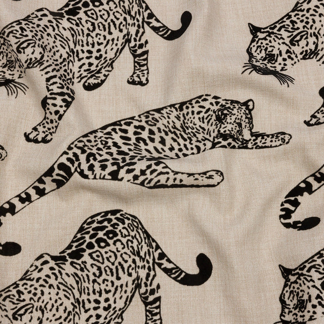 Flocked Polyester Drapery Woven - Ebony Jaguars - British Imported