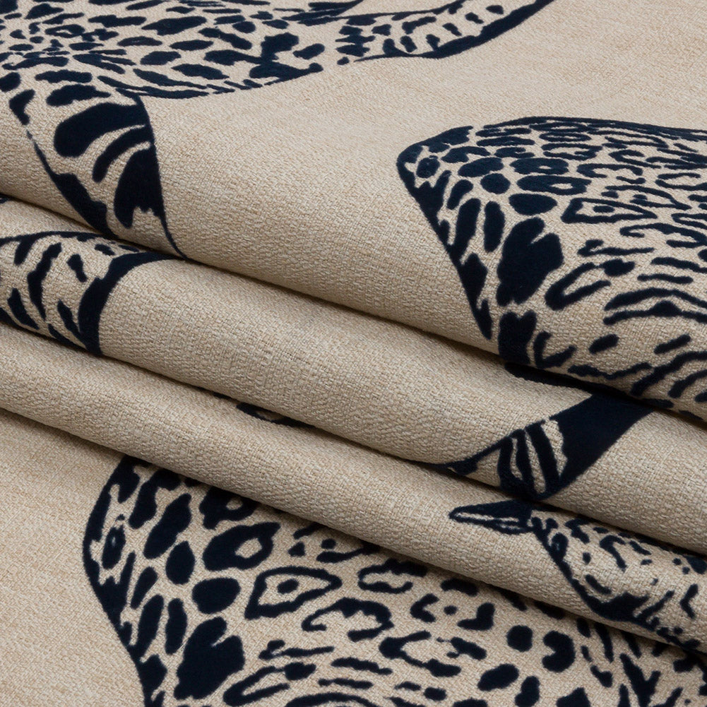 Flocked Polyester Drapery Woven - Midnight Jaguars - British Imported Folded