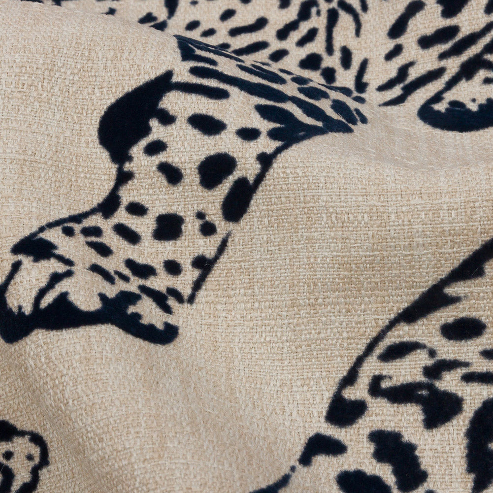 Flocked Polyester Drapery Woven - Midnight Jaguars - British Imported Detail