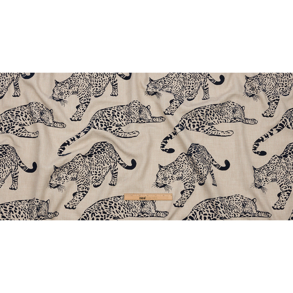 Flocked Polyester Drapery Woven - Midnight Jaguars - British Imported Full