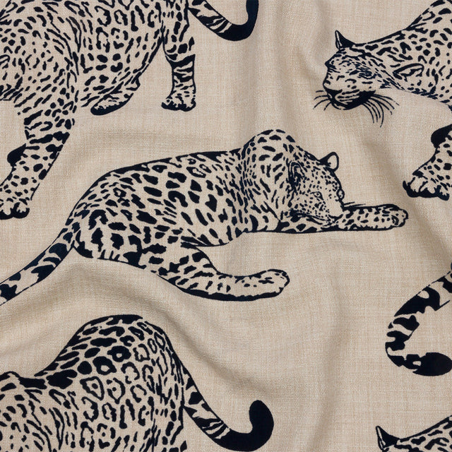 Flocked Polyester Drapery Woven - Midnight Jaguars - British Imported
