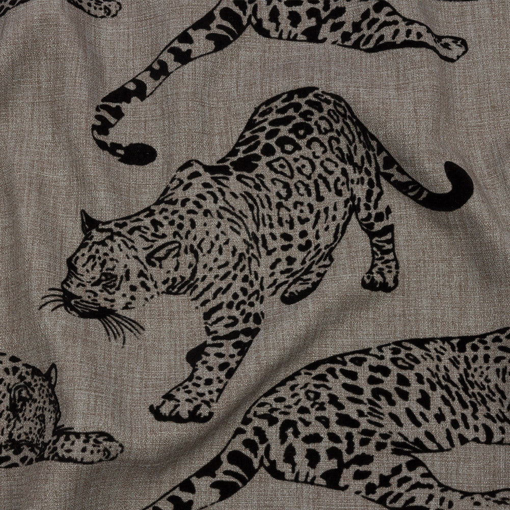 Flocked Polyester Drapery Woven - Slate Jaguars - British Imported