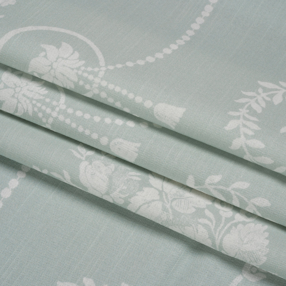Cotton Canvas Print - Duckegg Scrolls and Leaves - British Imported Folded